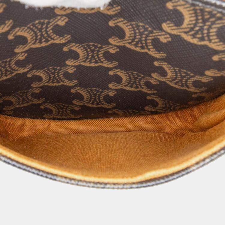 Pre Owned Celine Brown White Medium Triomphe Coated Canvas Folco Crossbody