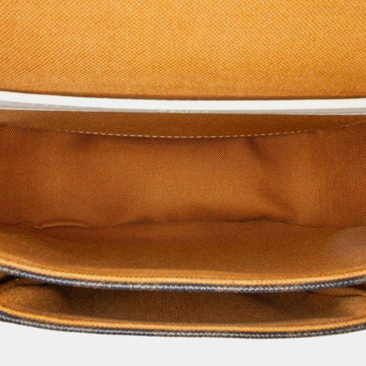 Pre Owned Celine Brown White Medium Triomphe Coated Canvas Folco Crossbody