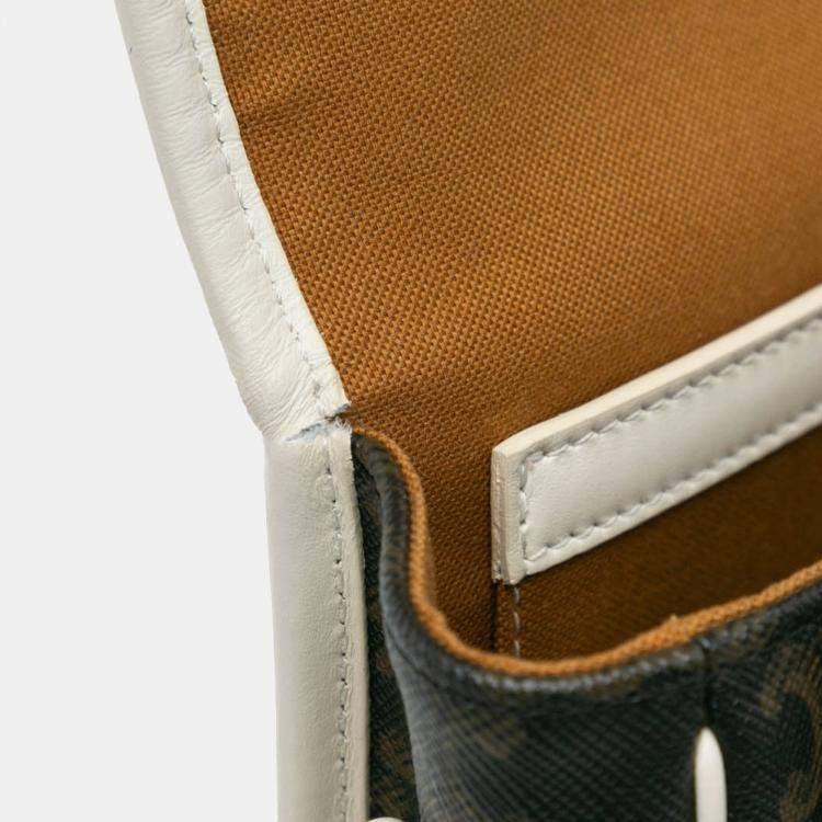 Pre Owned Celine Brown White Medium Triomphe Coated Canvas Folco Crossbody