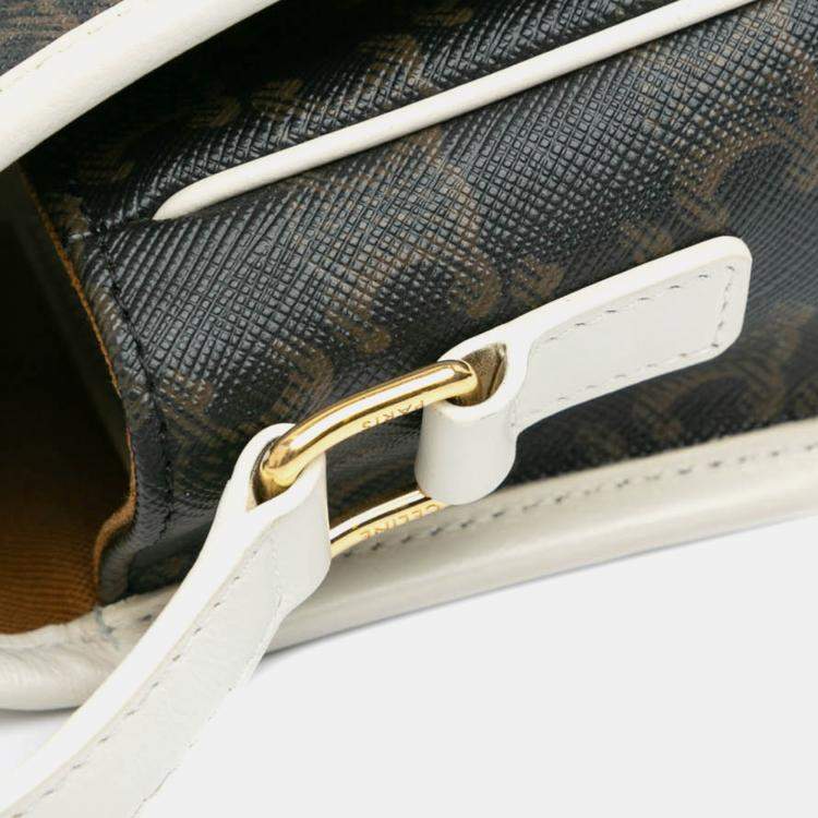 Pre Owned Celine Brown White Medium Triomphe Coated Canvas Folco Crossbody