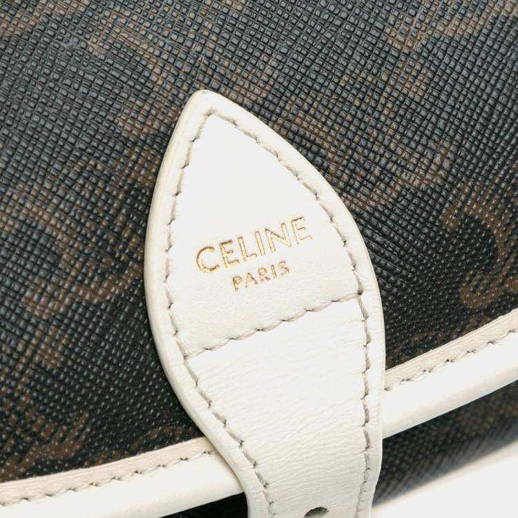 Pre Owned Celine Brown White Medium Triomphe Coated Canvas Folco Crossbody