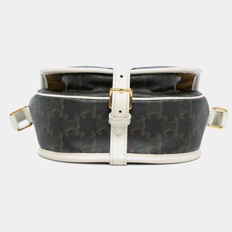 Pre Owned Celine Brown White Medium Triomphe Coated Canvas Folco Crossbody