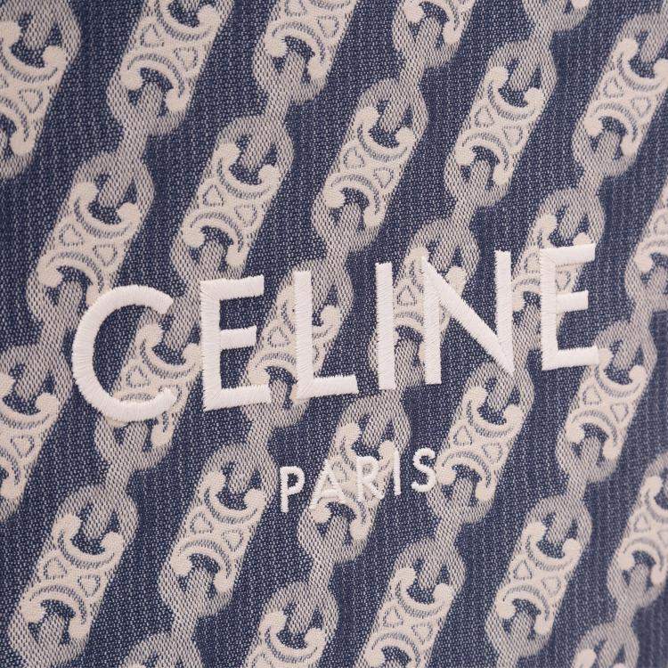 Pre Owned Celine Blue Small Triomphe Canvas Maillon Vertical Cabas Satchel