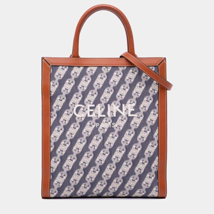 Pre Owned Celine Blue Small Triomphe Canvas Maillon Vertical Cabas Satchel