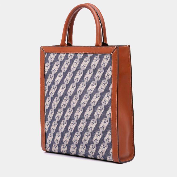 Pre Owned Celine Blue Small Triomphe Canvas Maillon Vertical Cabas Satchel