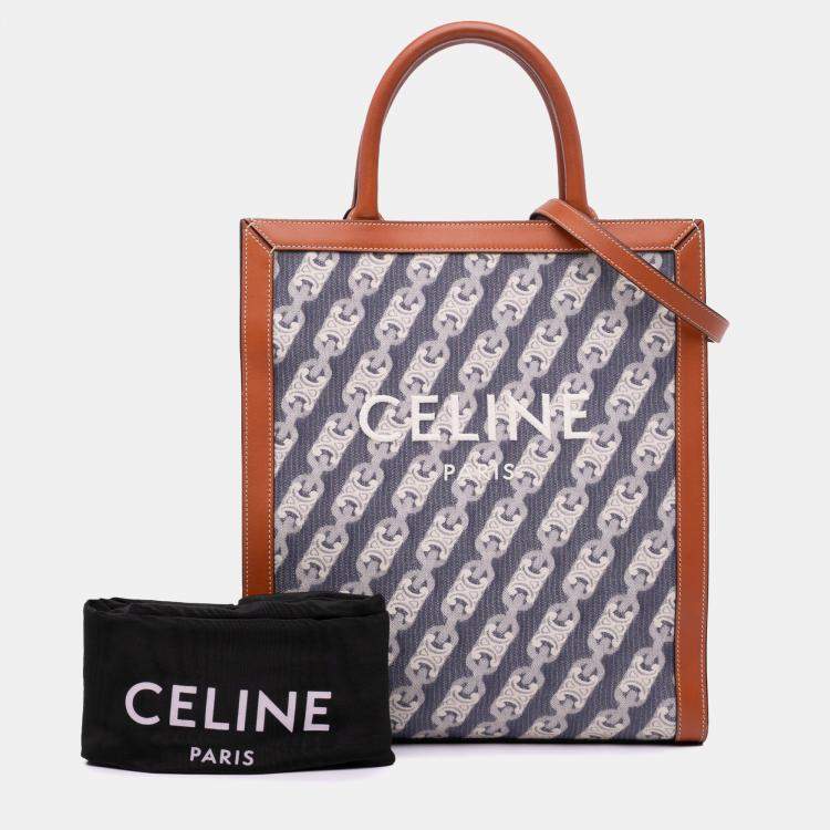 Pre Owned Celine Blue Small Triomphe Canvas Maillon Vertical Cabas Satchel