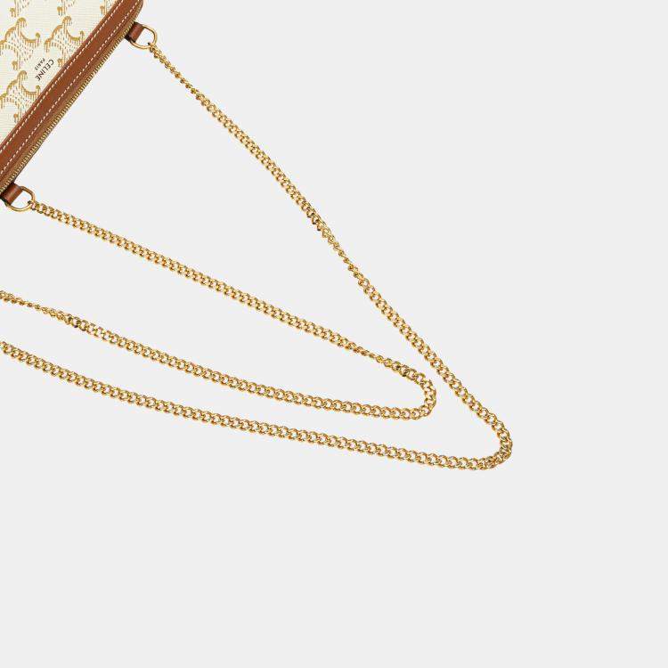 مملوكة مسبقًا Celine White Triomphe Coated Canvas Clutch On Chain