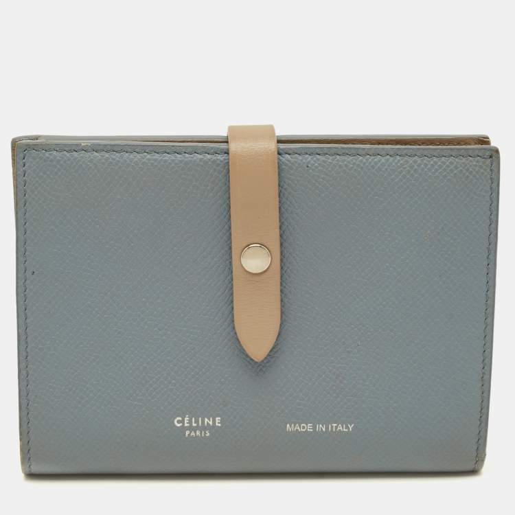 Pre Owned Celine Strap Medium Light Blue/Beige Leather Wallet