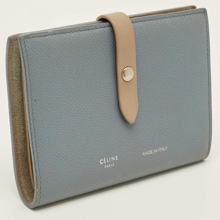 Pre Owned Celine Strap Medium Light Blue/Beige Leather Wallet