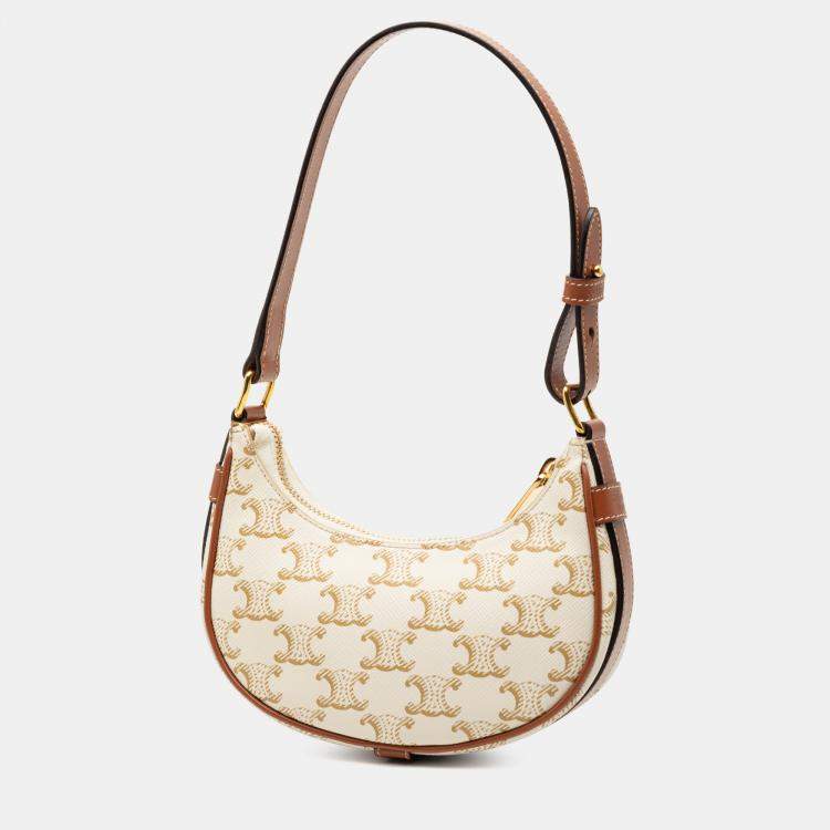 Pre Owned Celine White Mini Triomphe Coated Canvas Ava Shoulder Bag