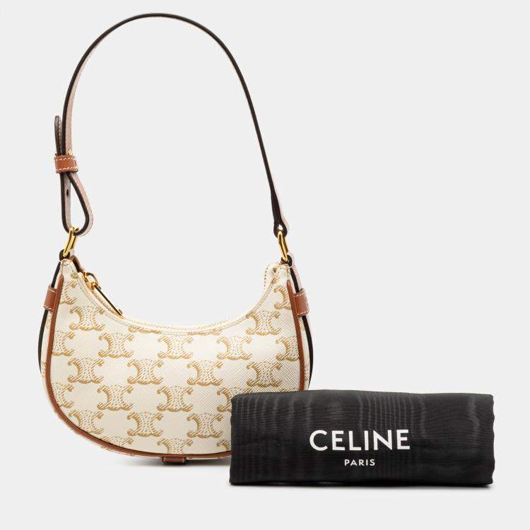 Pre Owned Celine White Mini Triomphe Coated Canvas Ava Shoulder Bag