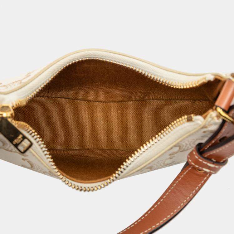 Pre Owned Celine White Mini Triomphe Coated Canvas Ava Shoulder Bag