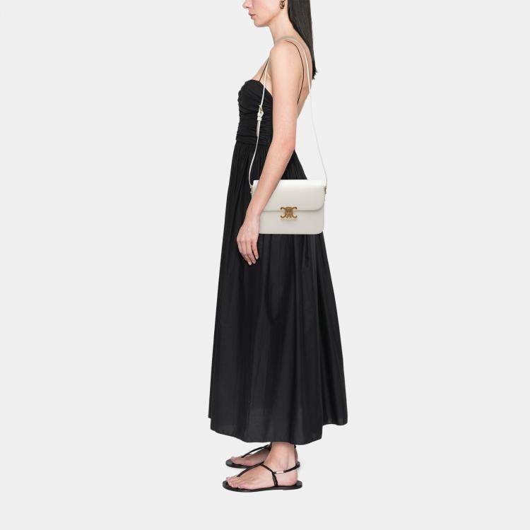 Pre Owned Celine White Large Shiny Calfskin Triomphe Crossbody