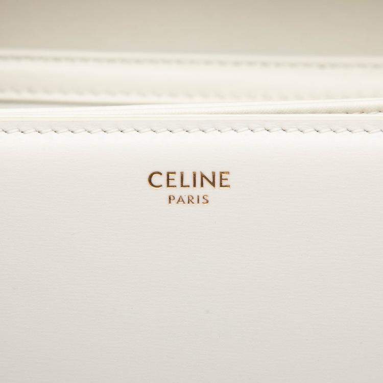 Pre Owned Celine White Large Shiny Calfskin Triomphe Crossbody