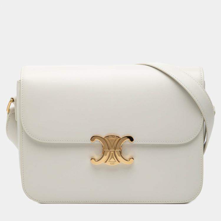 Pre Owned Celine White Large Shiny Calfskin Triomphe Crossbody