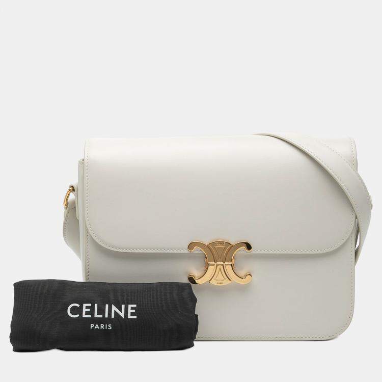Pre Owned Celine White Large Shiny Calfskin Triomphe Crossbody