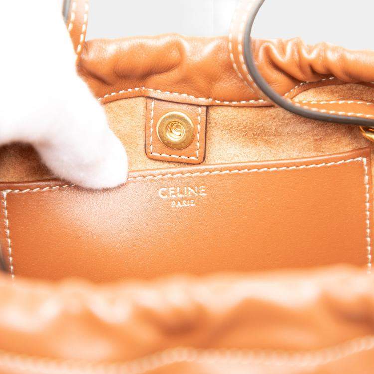 Pre Owned Celine Brown Small Calfskin Cuir Triomphe Cabas Drawstring Satchel