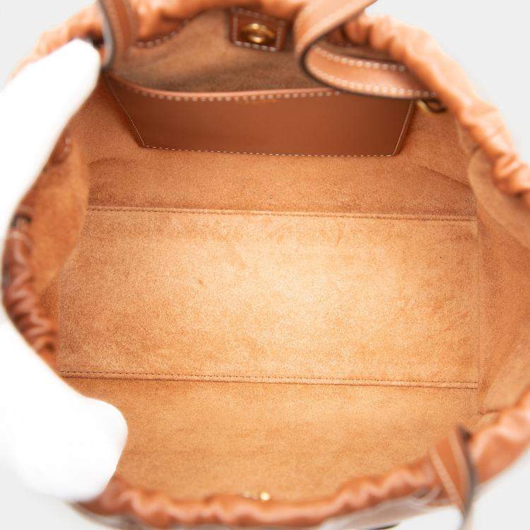Pre Owned Celine Brown Small Calfskin Cuir Triomphe Cabas Drawstring Satchel