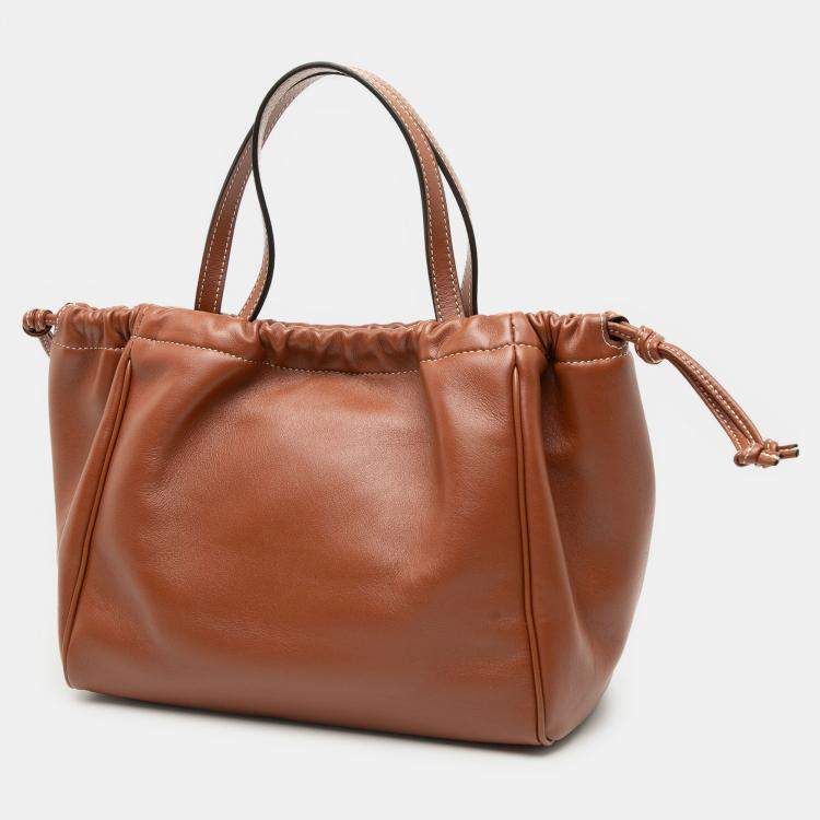 Pre Owned Celine Brown Small Calfskin Cuir Triomphe Cabas Drawstring Satchel