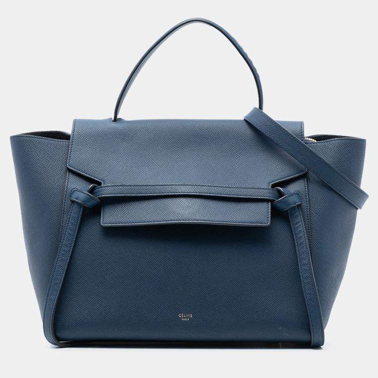 Pre Owned Celine Blue Mini Grained Calfskin Belt Bag