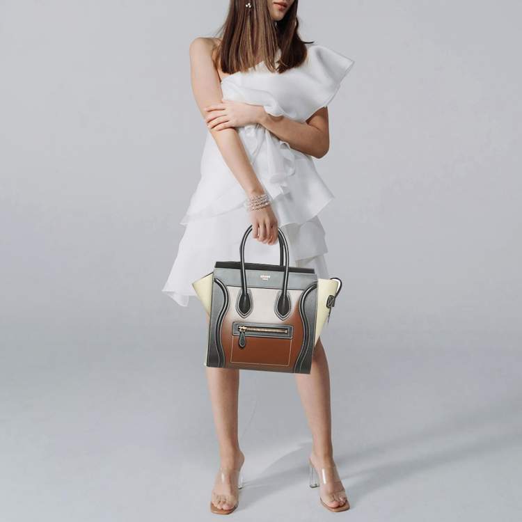 Pre Owned Celine Luggage Micro Tricolor Leather Tote