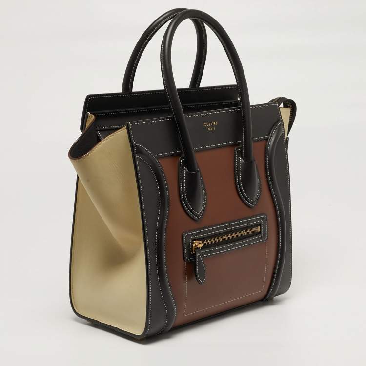Pre Owned Celine Luggage Micro Tricolor Leather Tote