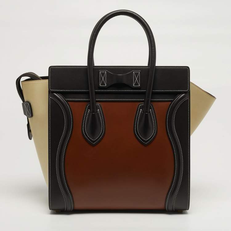 Pre Owned Celine Luggage Micro Tricolor Leather Tote