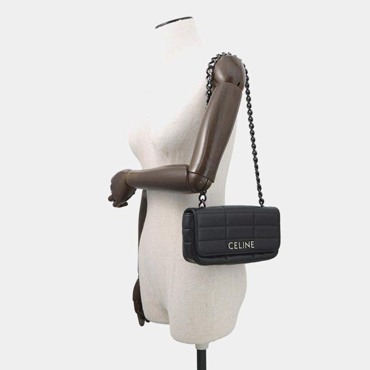 Pre Owned Celine Mono Chrome Chain shoulder Bag Black Leather