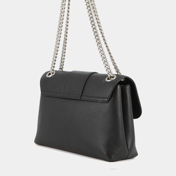 Pre Owned Celine Victoire Chain Shoulder Bag Black Calf Leather Size Medium