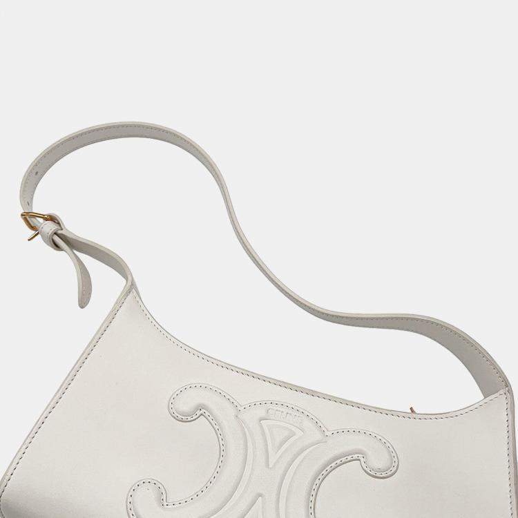 مملوكة مسبقًا Celine Cuir Triomphe Shoulder Bag White Leather