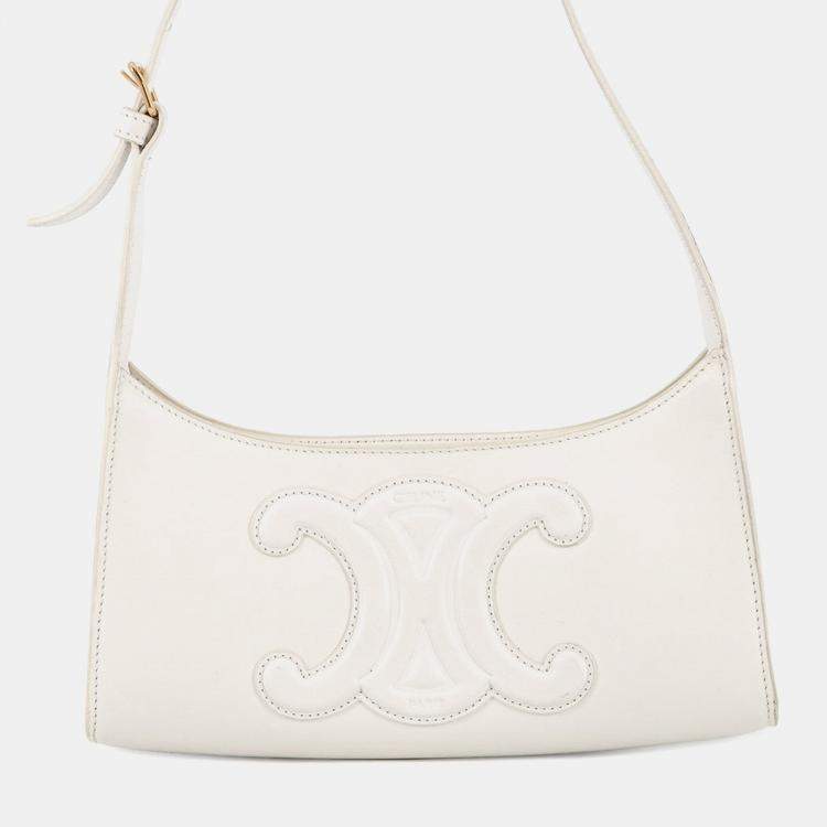 مملوكة مسبقًا Celine Cuir Triomphe Shoulder Bag White Leather