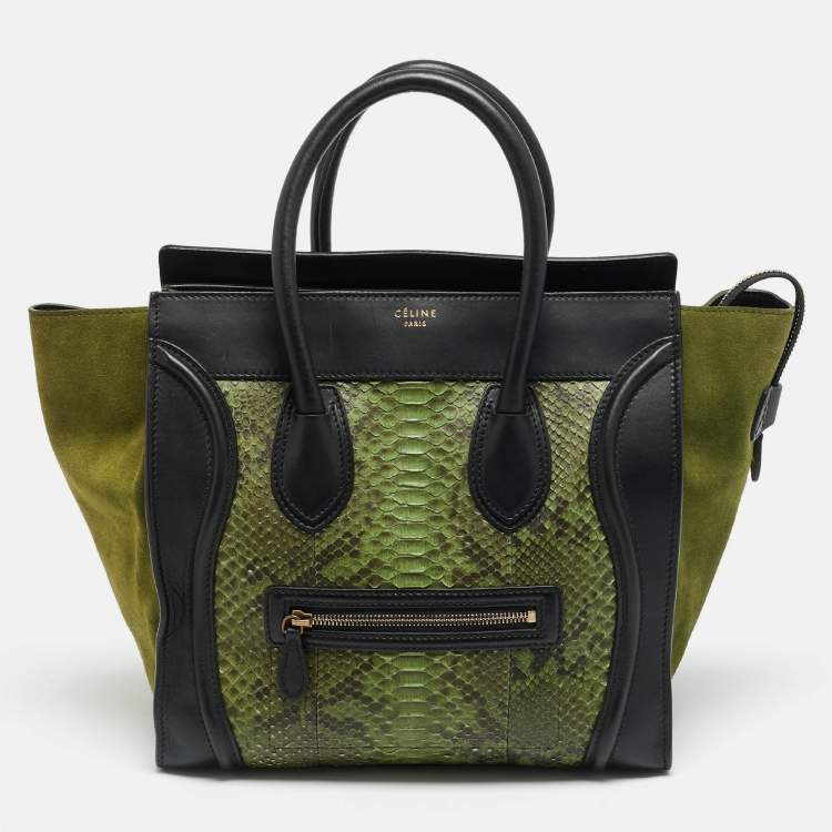 Pre Owned Celine Luggage Mini Black/Green Leather and Python Tote