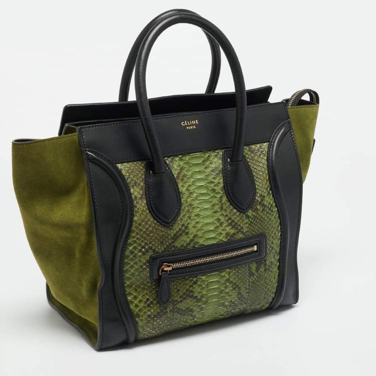 Pre Owned Celine Luggage Mini Black/Green Leather and Python Tote