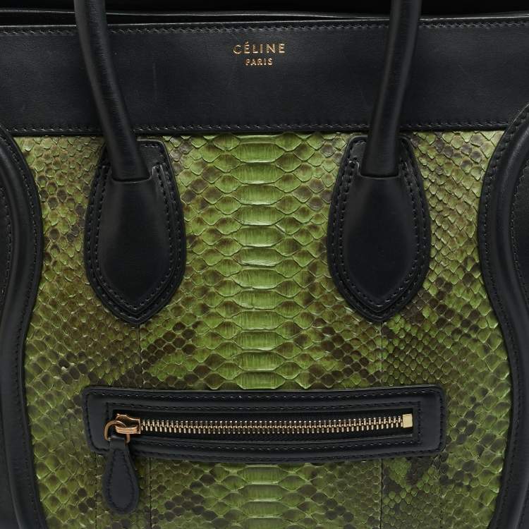 Pre Owned Celine Luggage Mini Black/Green Leather and Python Tote