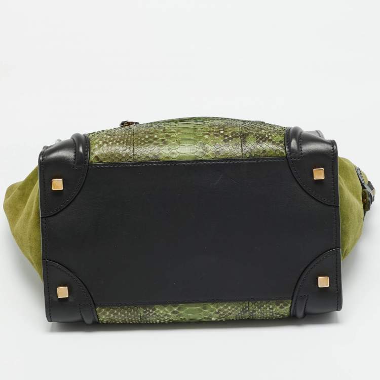 Pre Owned Celine Luggage Mini Black/Green Leather and Python Tote