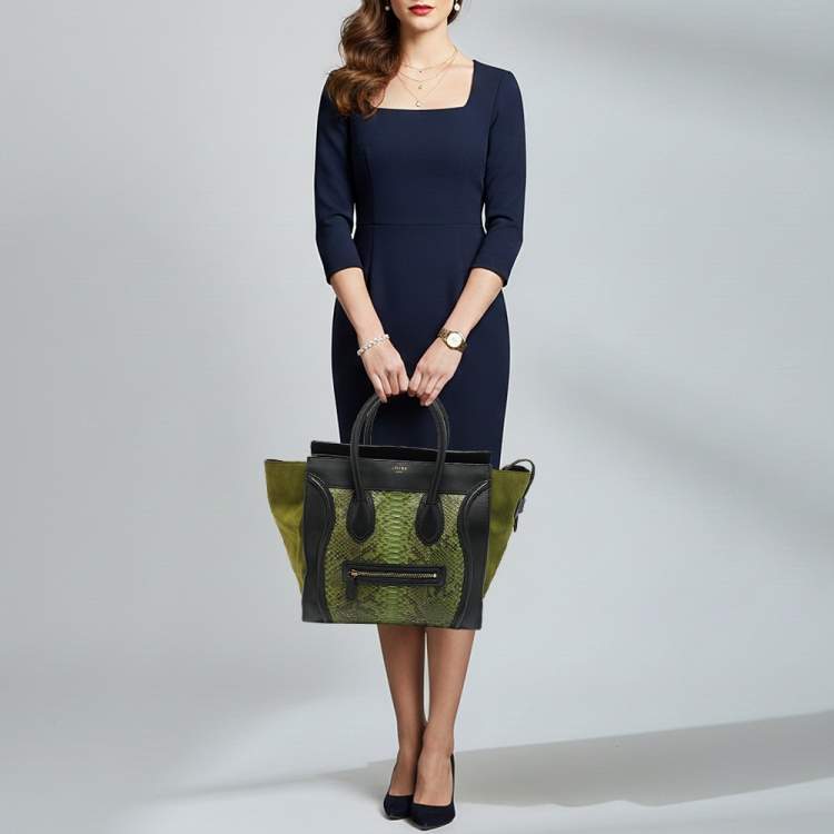 Pre Owned Celine Luggage Mini Black/Green Leather and Python Tote