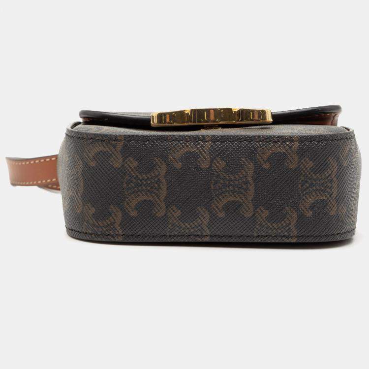 Pre Owned Celine Brown Mini Triomphe Coated Canvas Triomphe Crossbody