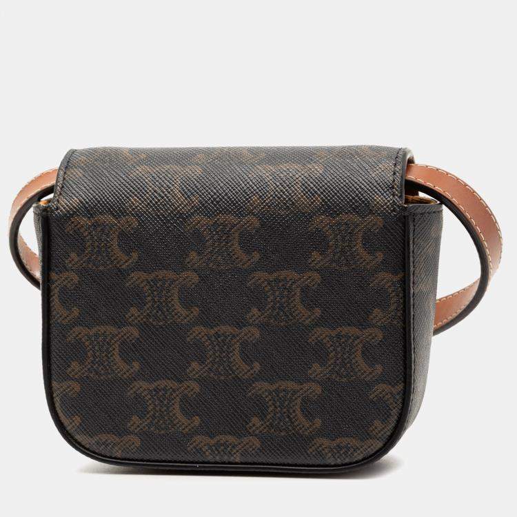 Pre Owned Celine Brown Mini Triomphe Coated Canvas Triomphe Crossbody