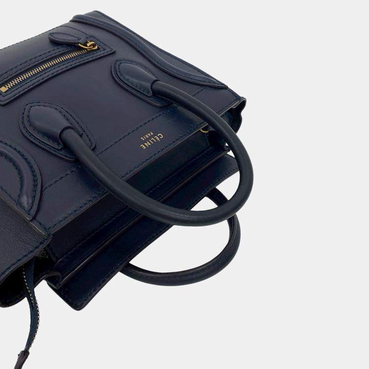 Pre Owned Celine Blue Nano Leather Luggage Tote