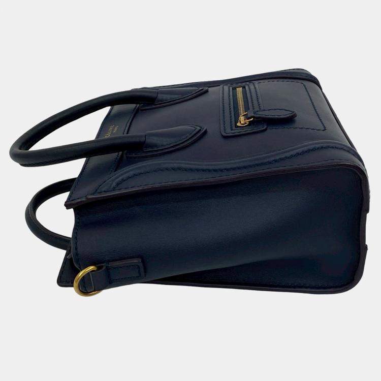 Pre Owned Celine Blue Nano Leather Luggage Tote