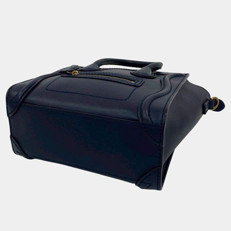 Pre Owned Celine Blue Nano Leather Luggage Tote