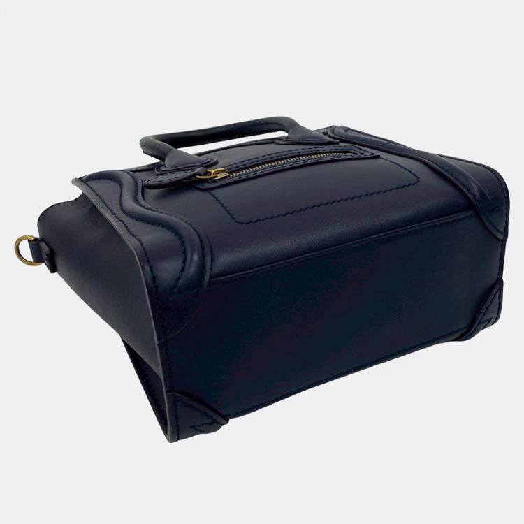 Pre Owned Celine Blue Nano Leather Luggage Tote