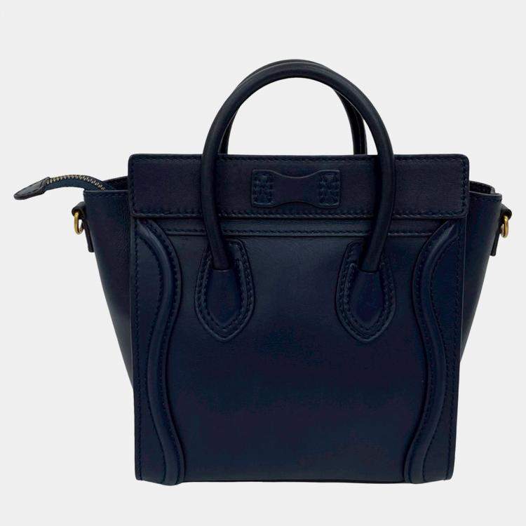 Pre Owned Celine Blue Nano Leather Luggage Tote