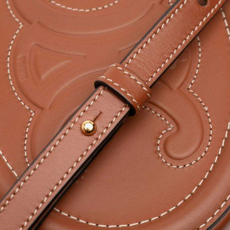 Pre Owned Celine Brown Small Calfskin Cuir Triomphe Oval Crossbody
