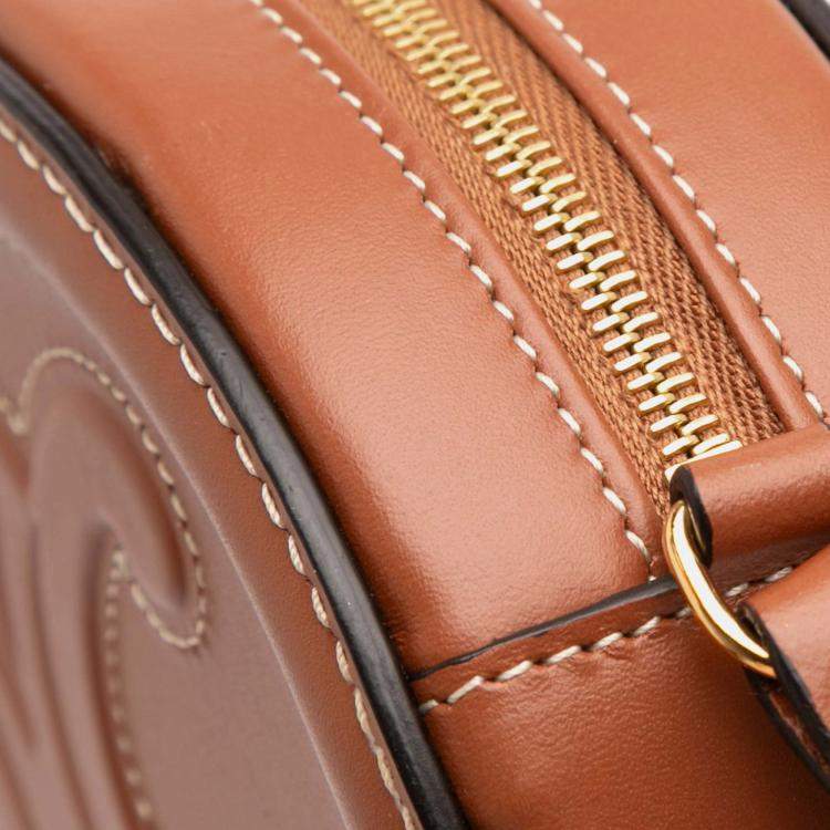 Pre Owned Celine Brown Small Calfskin Cuir Triomphe Oval Crossbody