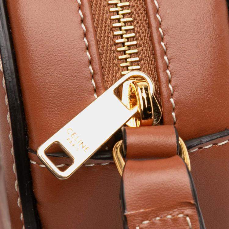 Pre Owned Celine Brown Small Calfskin Cuir Triomphe Oval Crossbody