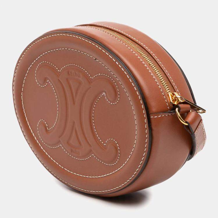 Pre Owned Celine Brown Small Calfskin Cuir Triomphe Oval Crossbody