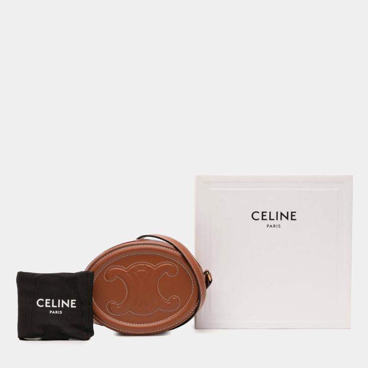 Pre Owned Celine Brown Small Calfskin Cuir Triomphe Oval Crossbody
