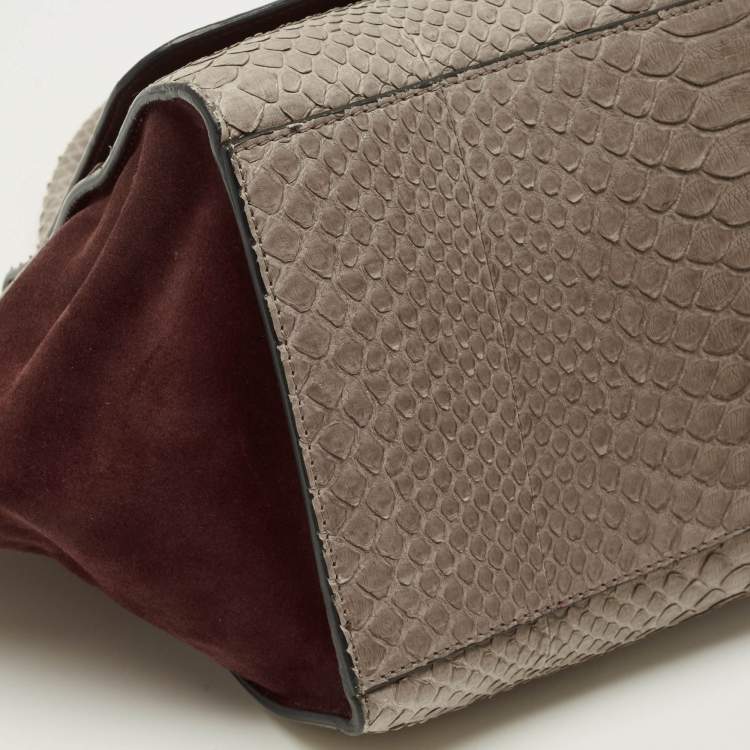 Pre Owned Celine Trapeze Medium Grey/Burgundy Python and Suede Top Handle Bag