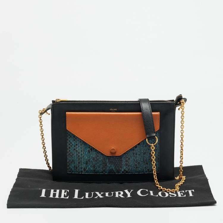 Pre Owned Celine Pocket Envelope Tricolor Leather and Python Chain Pouch